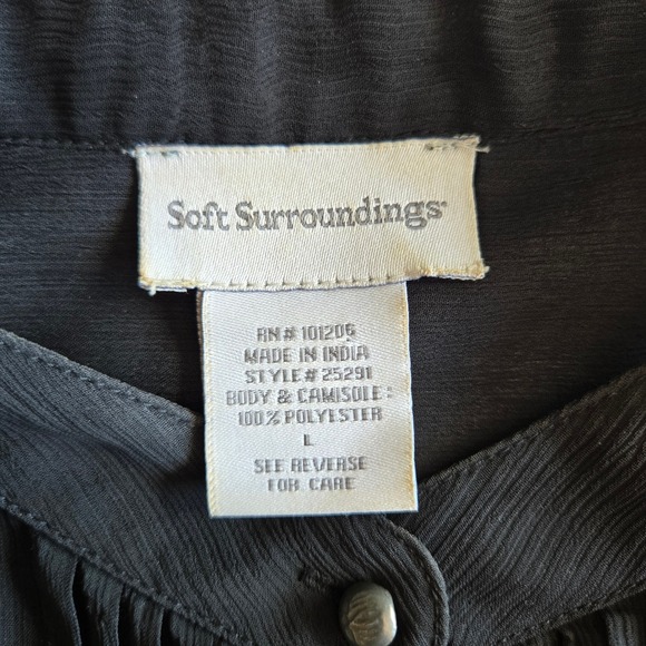 Soft Surroundings Black Sheer Floral Boho Tunic Blouse Sz L Colorful Artsy Chic - Picture 7 of 9